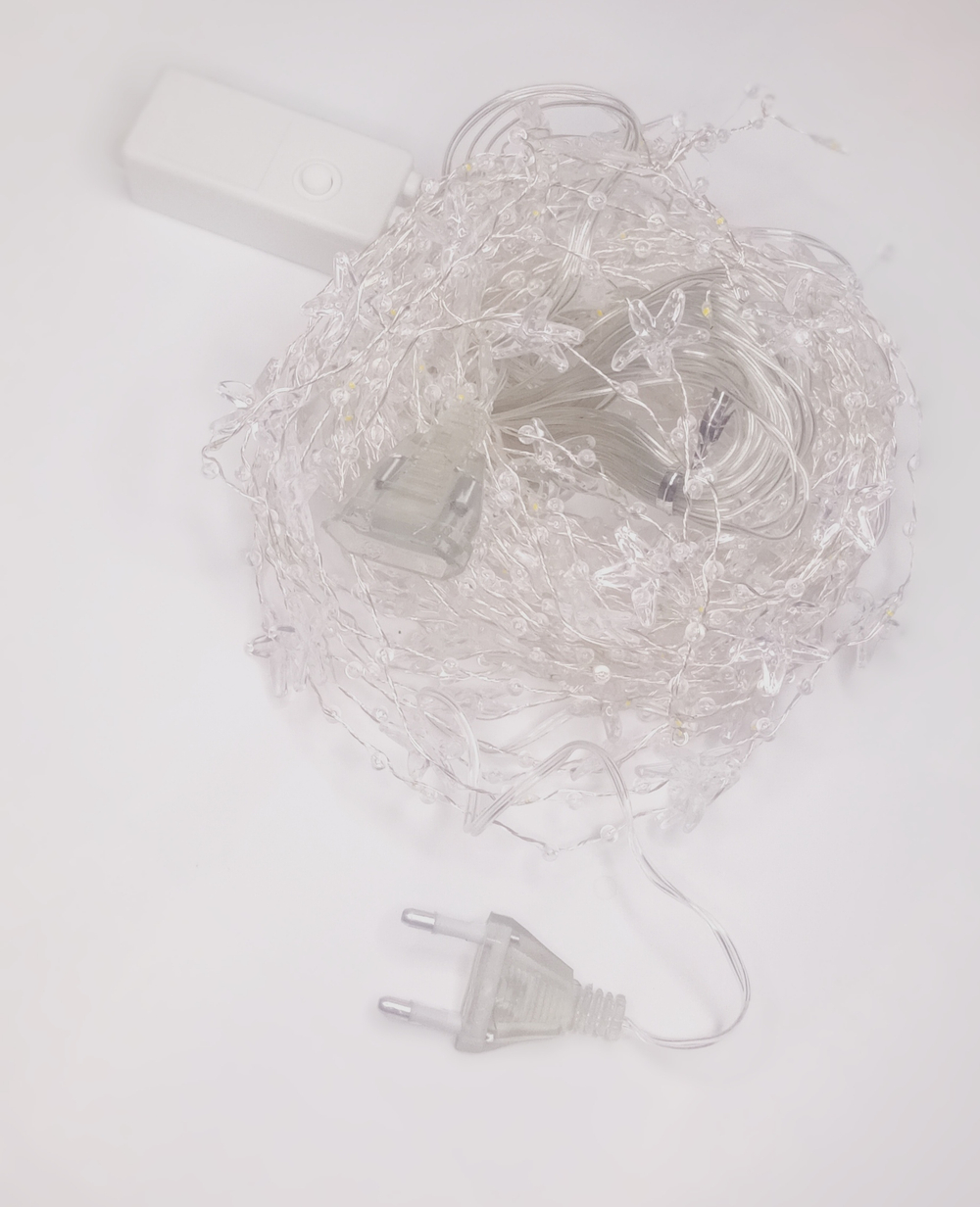 Гирлянда штора 2.0х1.8м "бусы звезды" Мягкий желтый