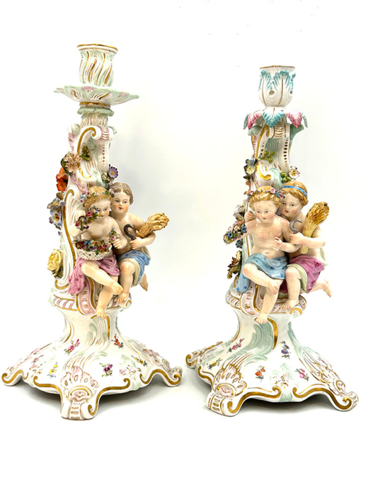 Пара подсвечников Времена года. Meissen (Мейсен). Германия. 19в. Фарфор