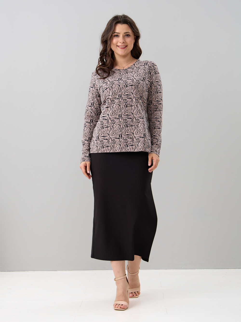 Лонгслив ЛНкл-081/бежевый-зебра