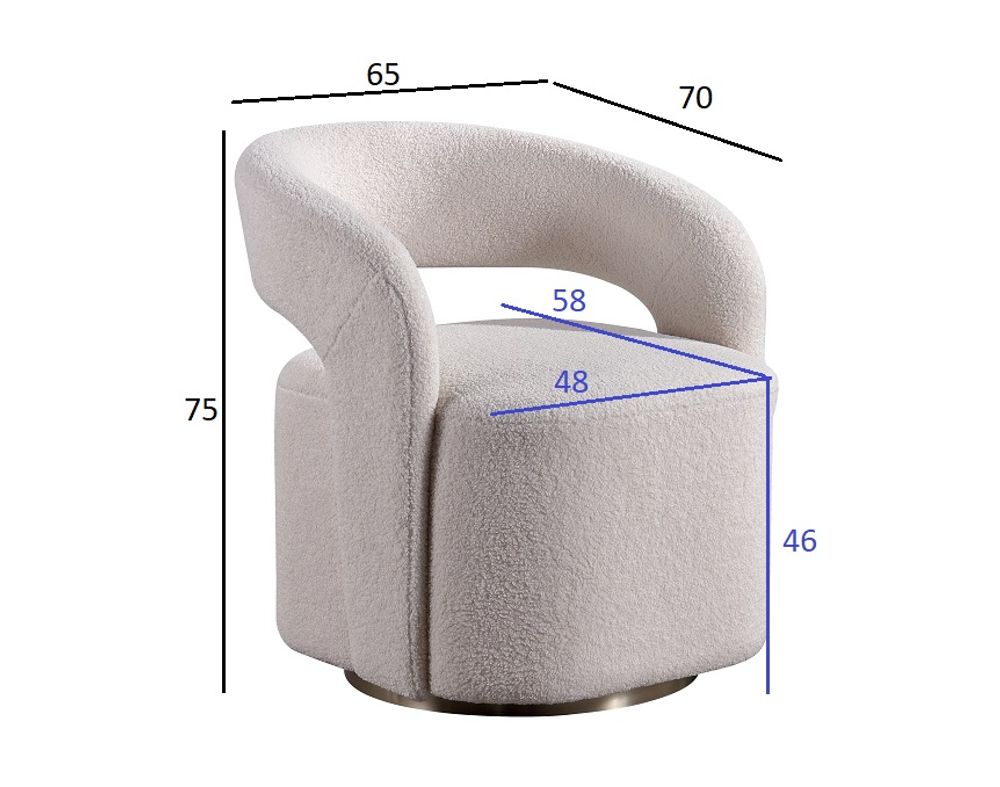Кресло Garda Decor поворотное Тедди (Teddy) белое 65*70*75 см