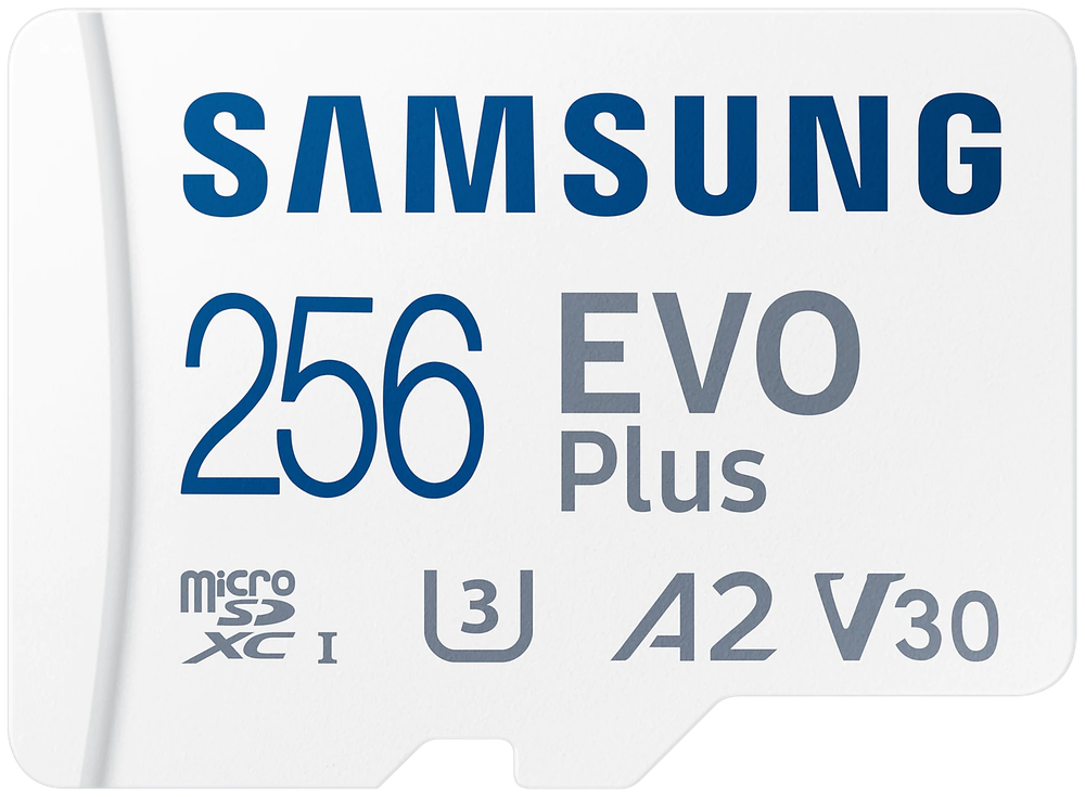 Карта памяти Samsung EVO Plus microSDXC 256 ГБ Class 10, V30, A2, UHS-I U3, R 130 МБ/с, адаптер на SD