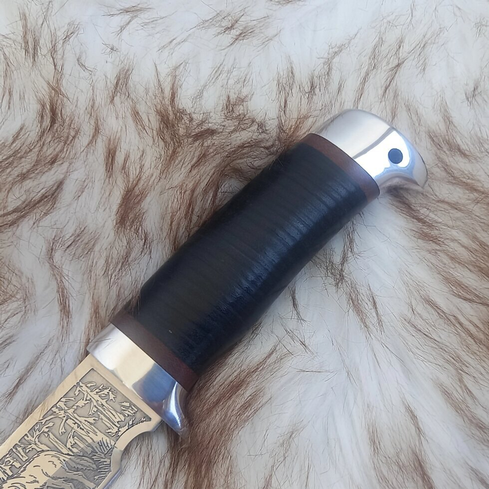 Нож кованый НС-19А Волк в тайге (40Х10С2М) гравировка, алюминиевые вставки рукояти (Златоуст)