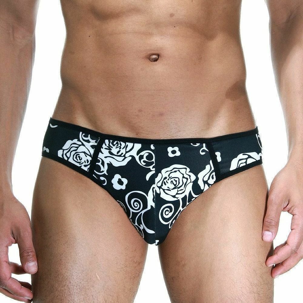 Мужские трусы слипы черные с белыми цветами Cosmos Colors WR40_BW