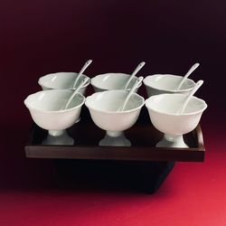 Lenardi 235-091 Набор из 6 креманок 11см с ложками на подставке TROPICAL в под.уп.(х6)Фарфор