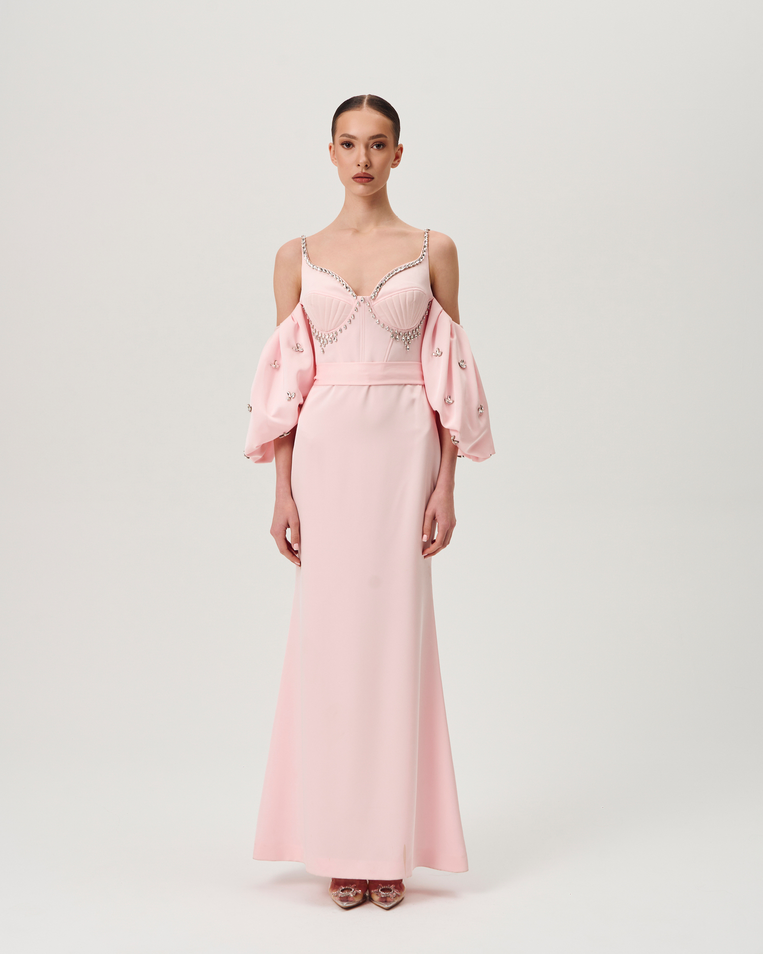 Платье Starlette розовое с выш. на корсете и рукавах