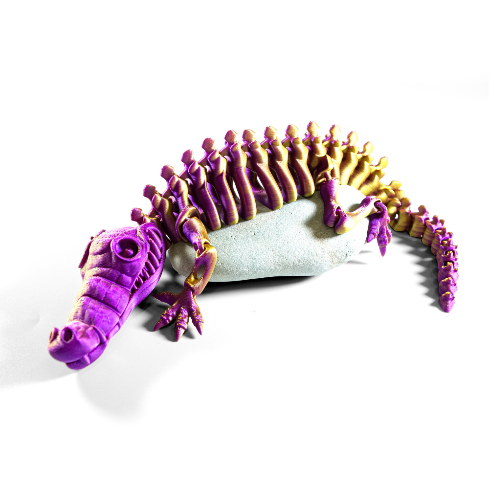 Веселый Крокодил-скелетон, гибкая шарнирная игрушка-антистресс 32 см, 3D печать, фиолетово-золотой