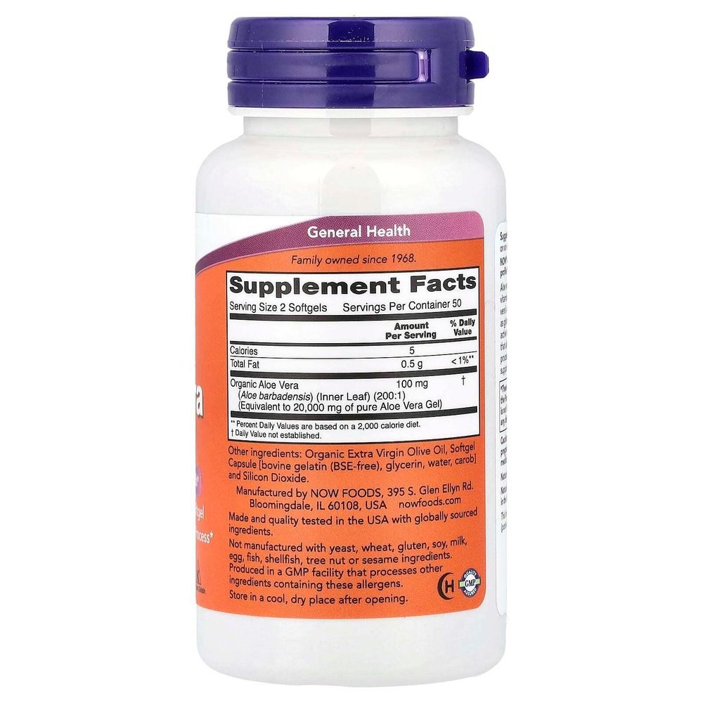 NOW Foods, алоэ вера в капсулах, 100 капсул