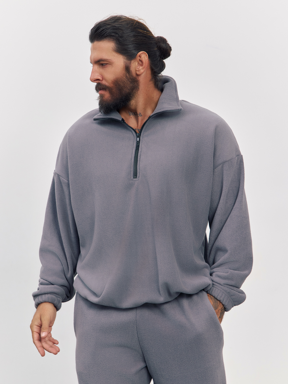 Свитшот "half zip" флисовый (серый)