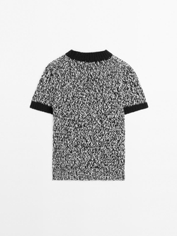 Massimo Dutti Свитер в рубчик с короткими рукавами, черный