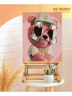 Мишка Тедди Доллары Картина по номерам на холсте 40х50