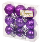 Новогодние шары 3 см (набор 9 шт) «Микс фактур», фиолетовый