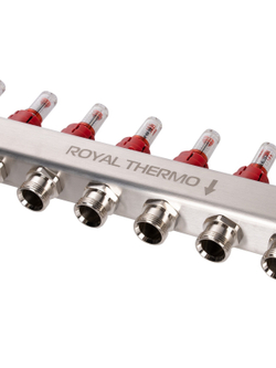 Коллектор Royal Thermo нерж. в сборе с расходомерами 1" ВР-3/4" НР с автомат. воздухоотвод-ми 8 вых.