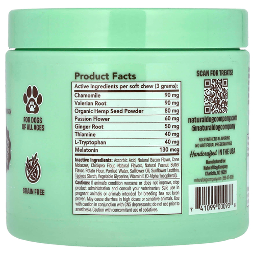 Natural Dog Company, успокаивающие жевательные таблетки, для собак всех возрастов, 90 жевательных таблеток, 270 г (9,5 унции)