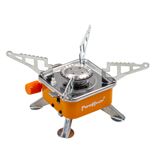 Мини-плита туристическая газовая к цанговому баллону, с пьезоподжигом, квадратная, 73-0-022