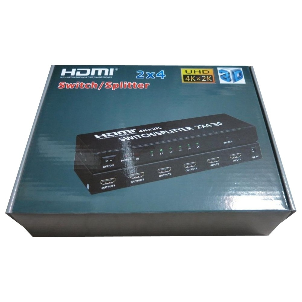 Разветвители и преобразователи видеосигнала ORIENT HSP0204HN-2.0, HDMI матричный переключатель / разветвитель 2-&gt;4 с аудиовыходами, UHD 4K / 60Гц (3840x2160), HDR, HDMI 2.0, HDCP 2.2, пульт ДУ, внешний БП 5В / 2A, метал.корпус (33266)