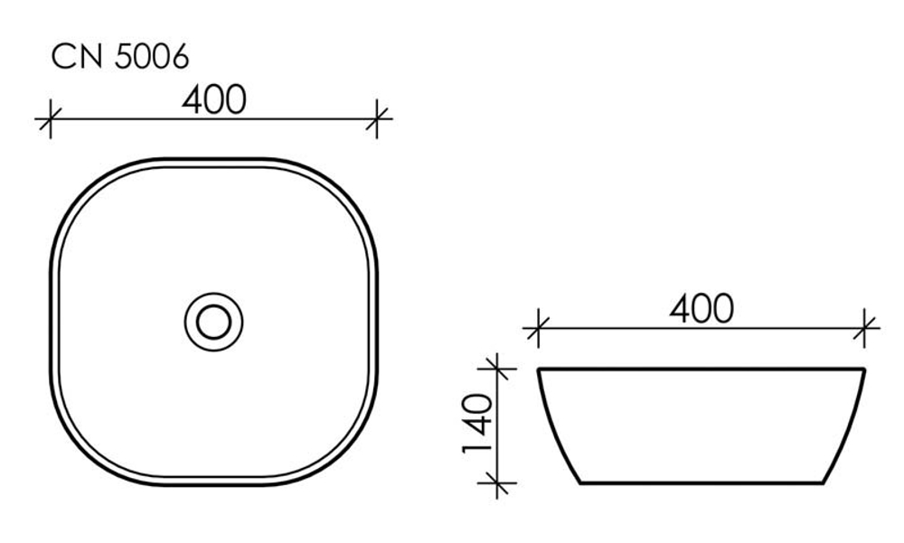Умывальник чаша накладная квадратная Element 400x400x140мм
