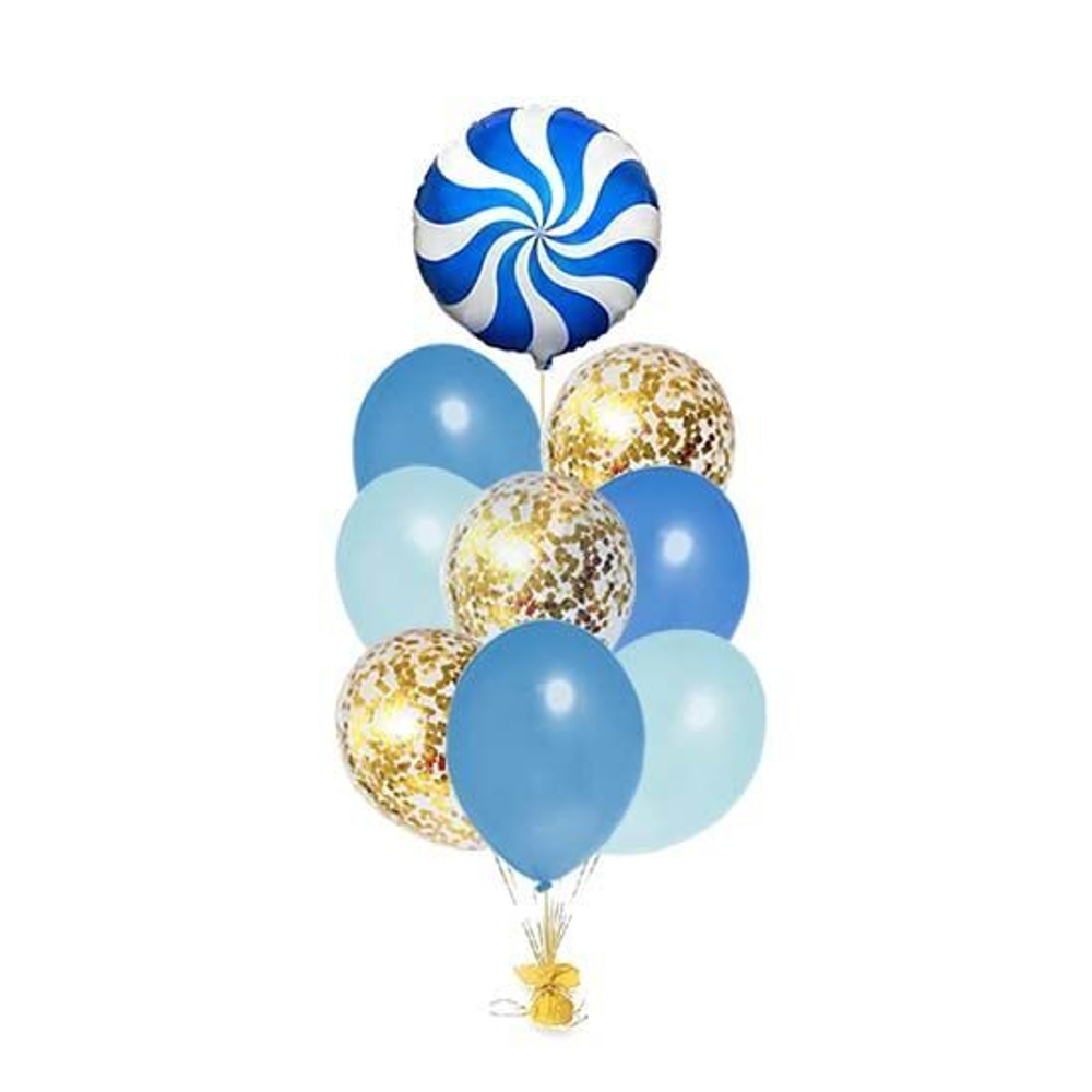 Фонтан шаров "Конфета синяя" с золотым конфетти