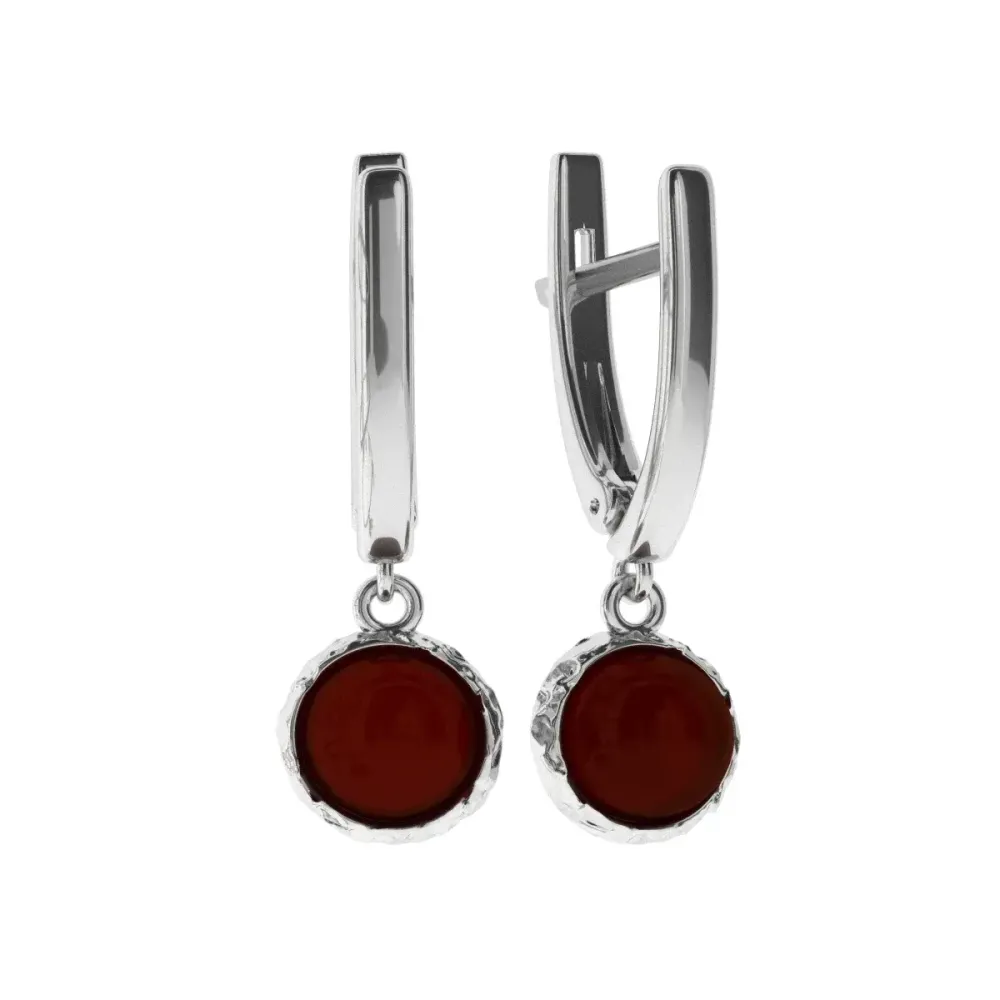 Серьги битый круг с вишневым янтарем