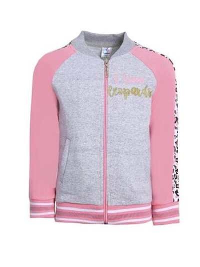 Толстовка для девочек футер, Розовый леопард, р.122 меланжево-серый (Ивашка)