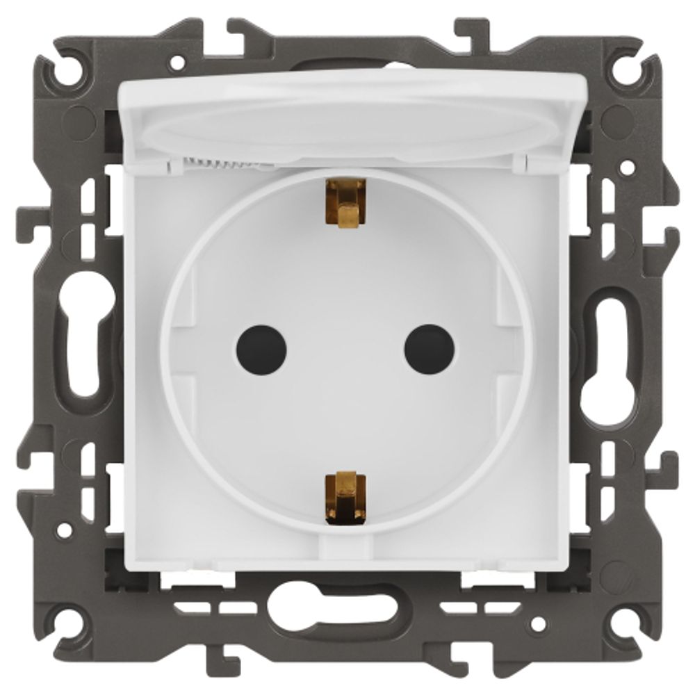 Розетка ЭРА Elegance 14-2103-01М 2P+E Schuko со шторками с крышкой, 16А-250В, белый матовый