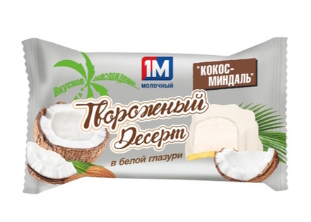 Десерт творожный глазированный Кокос-миндаль на печенье в белой глазури 50г. Минск