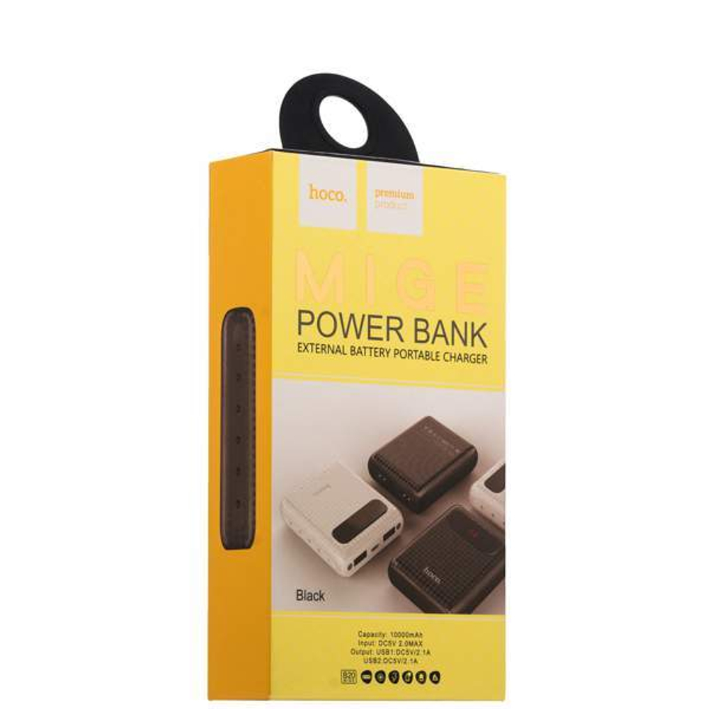 Аккумулятор внешний универсальный Hoco B20-10000 mAh Mige Power Bank (2USB: 5V-2.1A) Black Черный