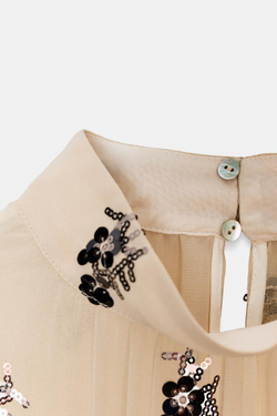 ZARA ПОЛУПРОЗРАЧНАЯ БЛУЗА С ПАЙЕТКАМИ, РАЗНОЦВЕТНЫЙ