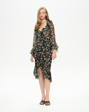 Юбка миди из принтованного шифона с воланом