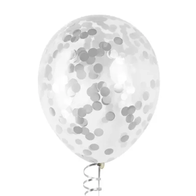 Латексный шар с крупным серебряным конфетти, хром, 36 см