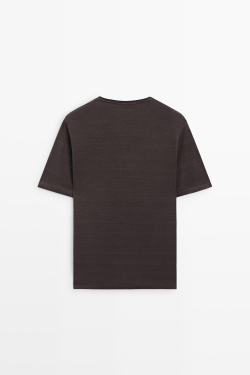 Massimo Dutti Футболка с коротким рукавом из 100% льна, коричневый