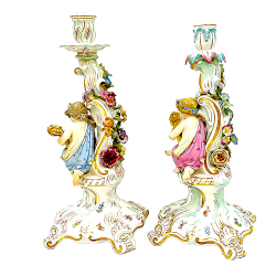 Пара подсвечников. Времена года. Meissen (Мейсен). Фарфор. Германия. XIX в.
