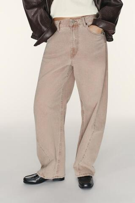 ZARA ДЖИНСЫ TRF BAGGY BALLOON СО СРЕДНЕЙ ПОСАДКОЙ, ЛИНЯЛЫЙ РОЗОВЫЙ