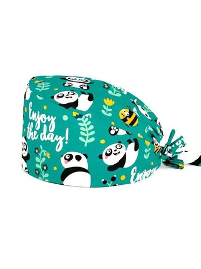 Шапочка медицинская, принт "Панда и пчела", зеленый