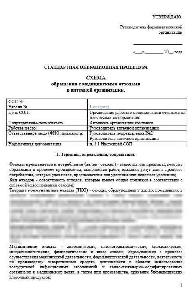СОП «Схема обращения с медицинскими отходами в аптеке»