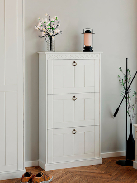 Обувница для прихожей Индра 3 полки, закрытая, высокая из МДФ, белый