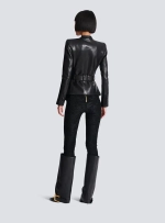 Куртка из кожи ягнёнка с одной пуговицей и поясом от Balmain
