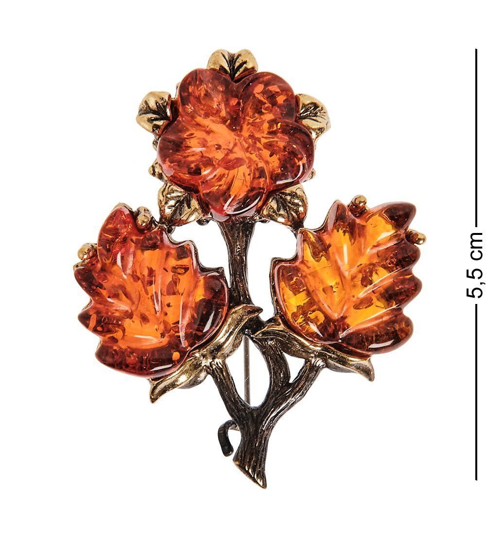 AM-2652 Брошь «Цветок Незабудка» (латунь, янтарь)