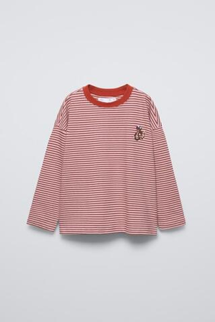 ZARA ЛОНГСЛИВ В ПОЛОСКУ С ВЫШИВКОЙ «ЗМЕЯ», РОЗОВЫЙ