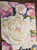 Картина авторская акварельная в паспарту 40х50 см на стену для интерьера "Белый пион"