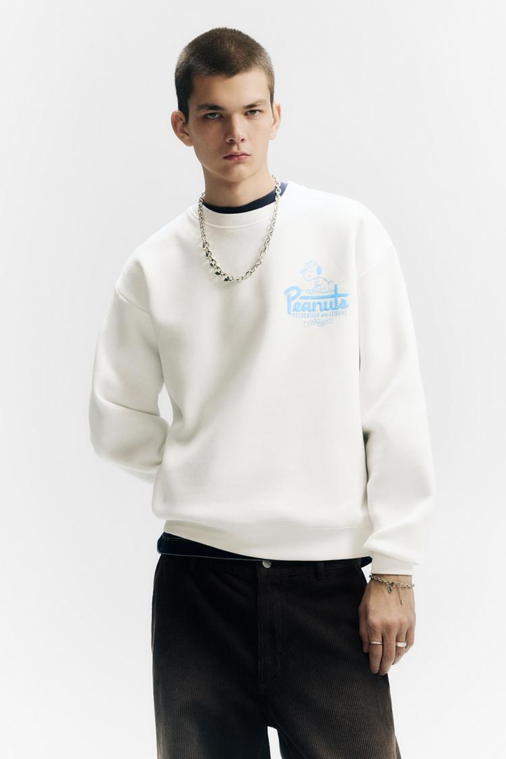 PULL&BEAR Толстовка с надписью "Peanuts", белый