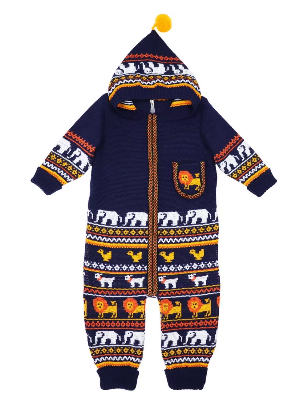 Вязаный комбинезон для новорожденных и малышей на молнии