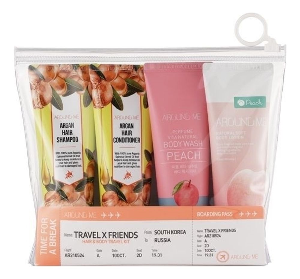 Welcos Around Me Travel X Friends KIT (шампунь + кондиционер + гель для душа + лосьон для тела) набор миниатюр