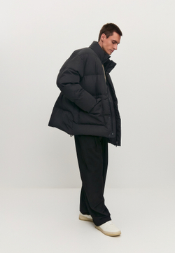 Пуховик удлиненный без капюшона | graphite