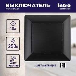 Выключатель Intro Solo 4-101-05 одноклавишный 10А-250В, IP20, СУ, антрацит
