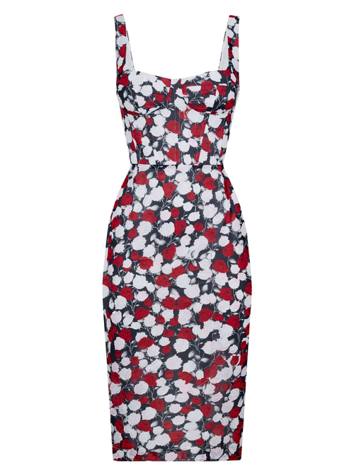 Сарафан корсажный миди с цветочным принтом