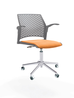 Кресло Rewind каркас хром, пластик серый, база стальная хромированная, с открытыми подлокотниками, сиденье оранжевое