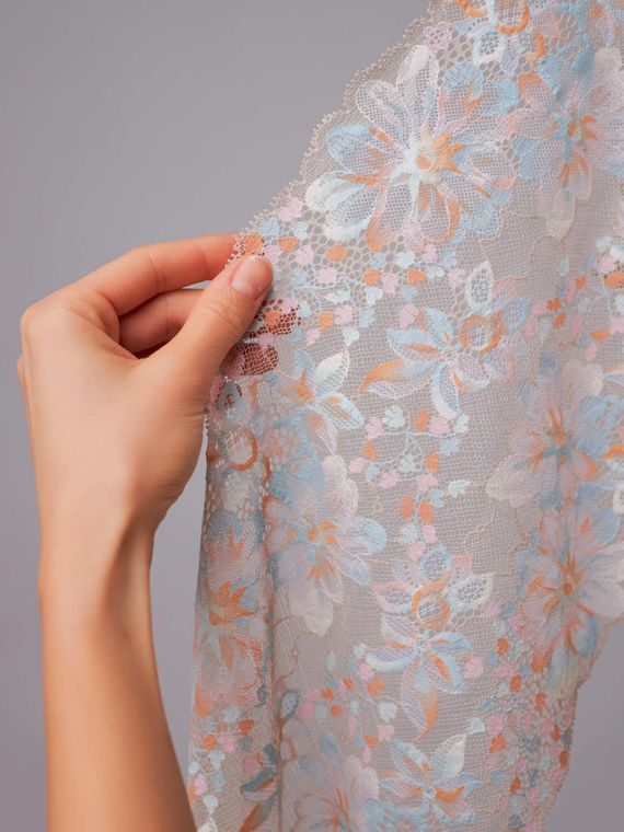 03-285 ОПТ Кружево эластичное 20 см, бежевый/голубой/розовый