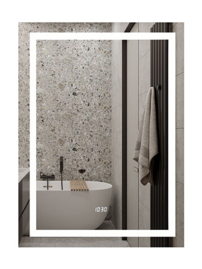 Зеркало "Verte Led" 500х700 с часами, датчиком движения