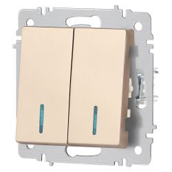 Выключатель Intro Accent 6-105-04 двойной с подсветкой, 10А-250В, IP20, СУ, AL/CU, шампань