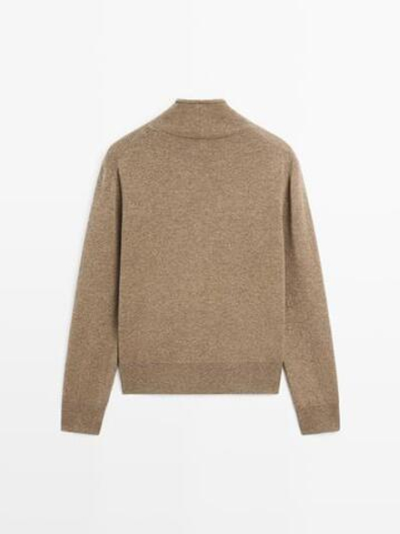 Massimo Dutti Кардиган с воротником-стойкой из 100% шерсти, зеленоватый